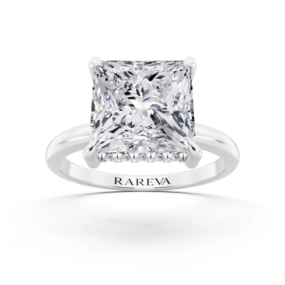 Platinum Princess Cut Diamond Solitaire Ring with Hidden Halo - front view