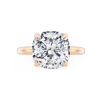 14 KT Rose Gold Cushion Cut Diamond Hidden Halo Solitaire Ring - top angle