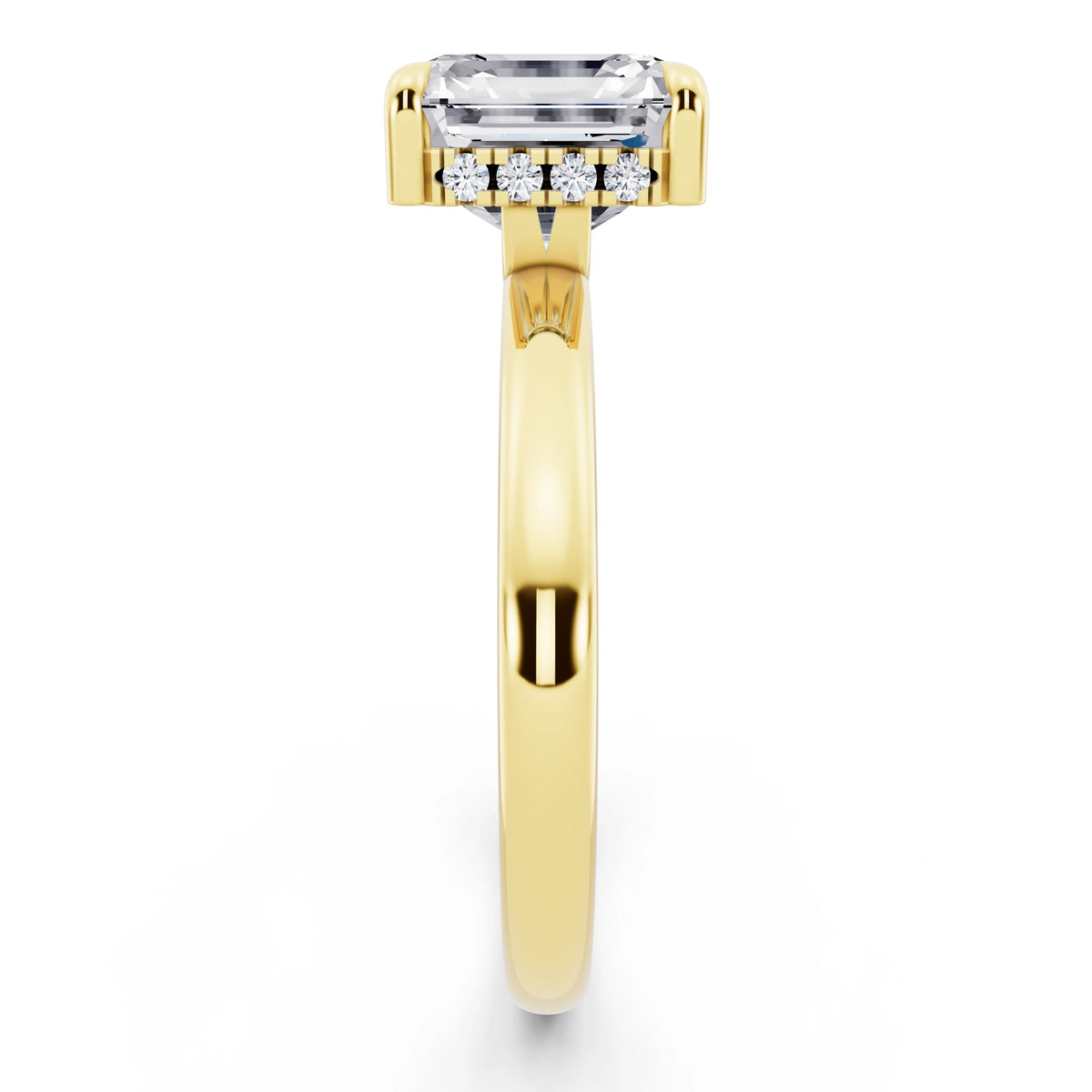 18 KT Yellow Gold Asscher Cut Diamond Solitaire Ring with Hidden Halo - side view