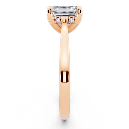 14 KT Rose Gold Asscher Cut Diamond Solitaire Ring with Cathedral Band - side view