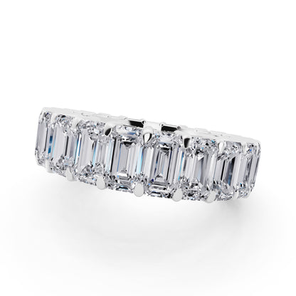 Silver Emerald Cut Diamond Eternity Band - 4.2mm - 4.00ctw - Close up