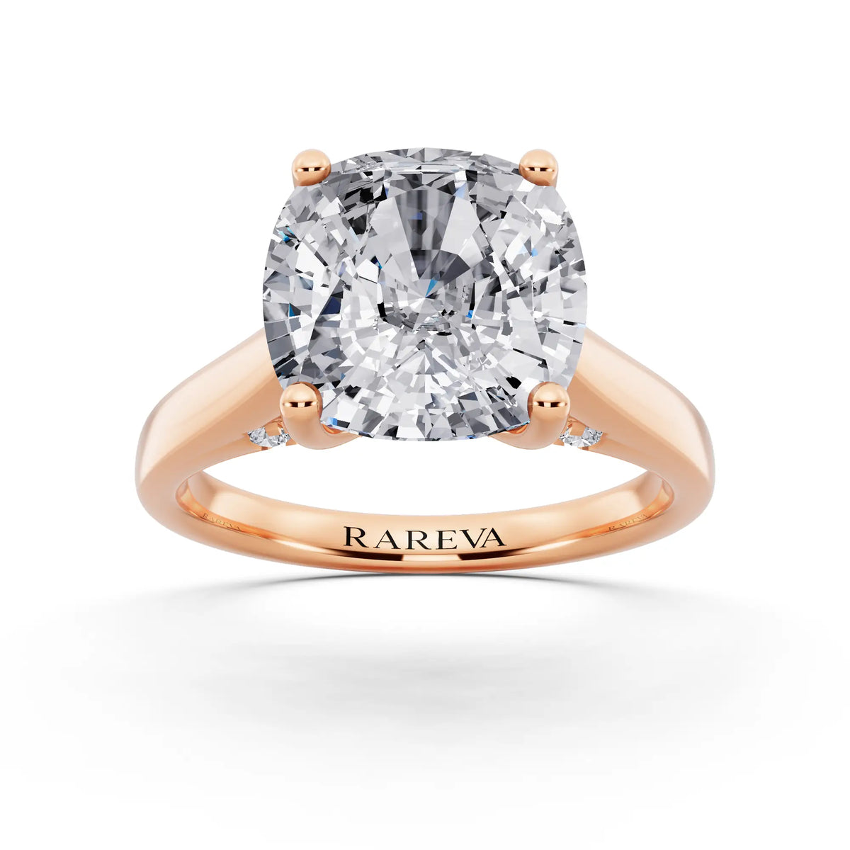 18 KT Rose Gold Cushion Cut Diamond Solitaire Ring with Hidden Accent - front view