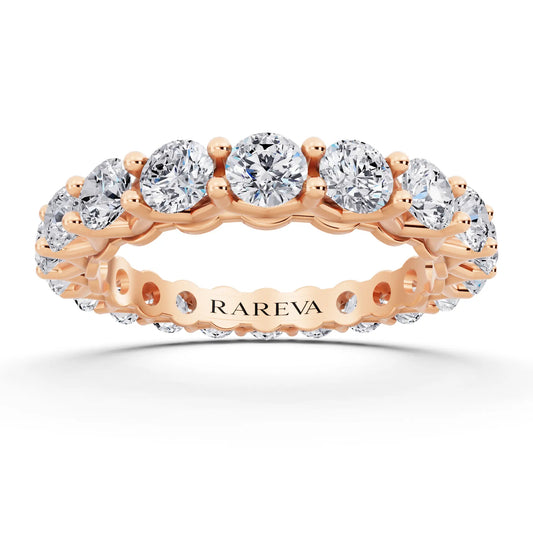 14K Rose Gold Round Cut Diamond Unity Prong Eternity Band - 3mm - Front
