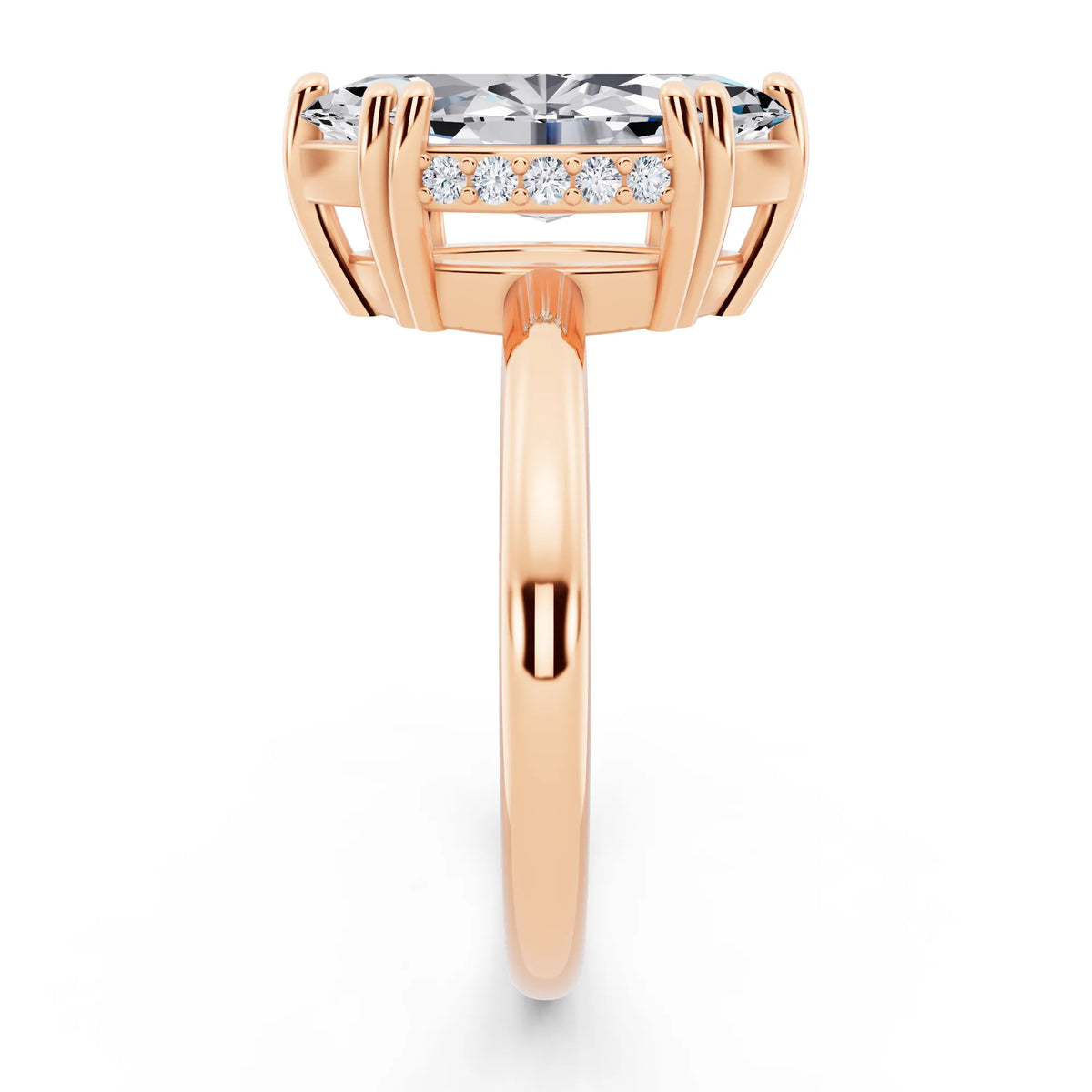 18 KT Rose Gold Marquise Cut Diamond Solitaire Ring with Hidden Accent Basket - side view