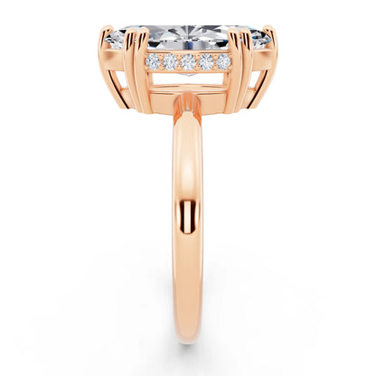 18 KT Rose Gold Marquise Cut Diamond Solitaire Ring with Hidden Accent Basket - side view