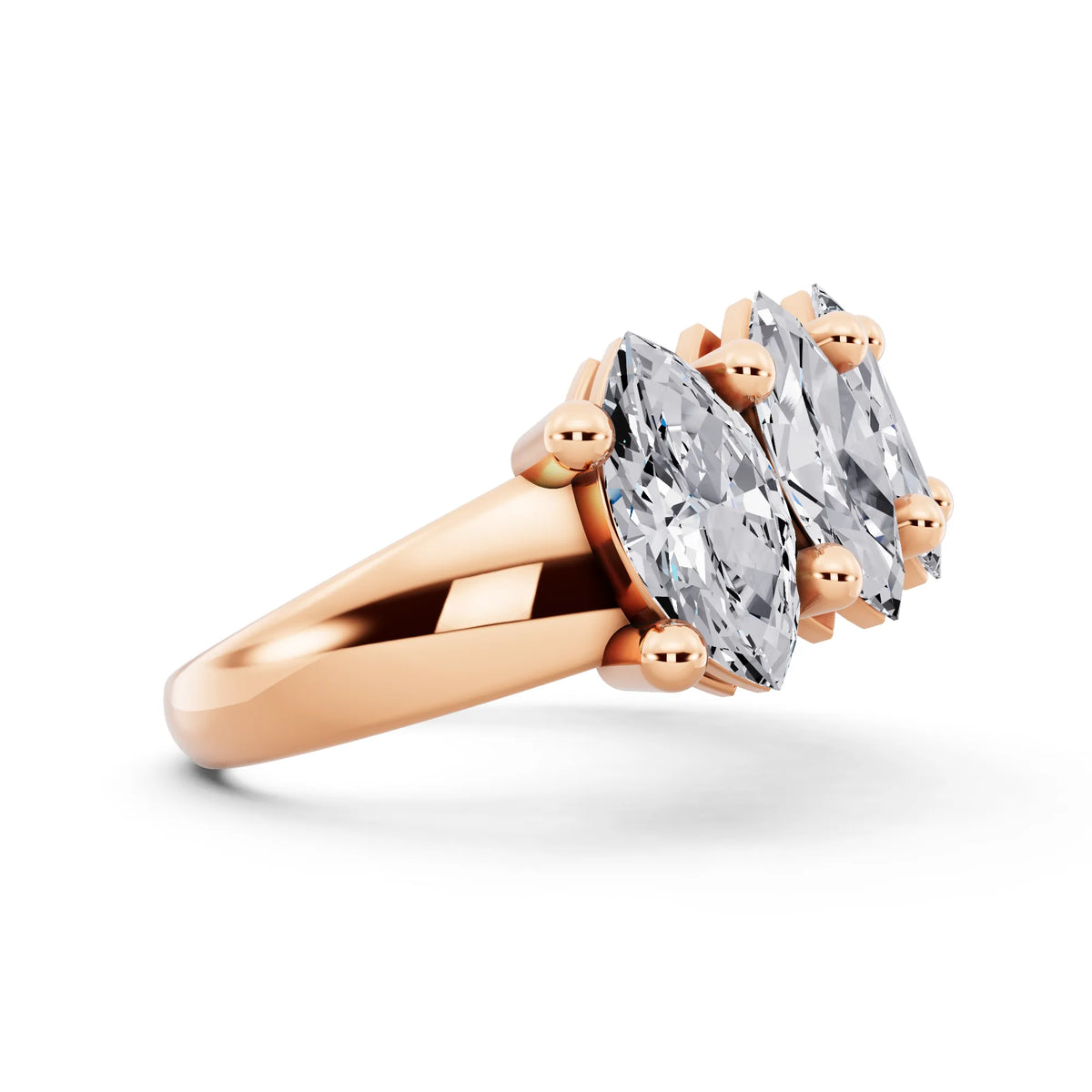 14K Rose Gold Seven Stone Marquise Cut Diamond Half Eternity Wedding Band - 2.6mm - Side