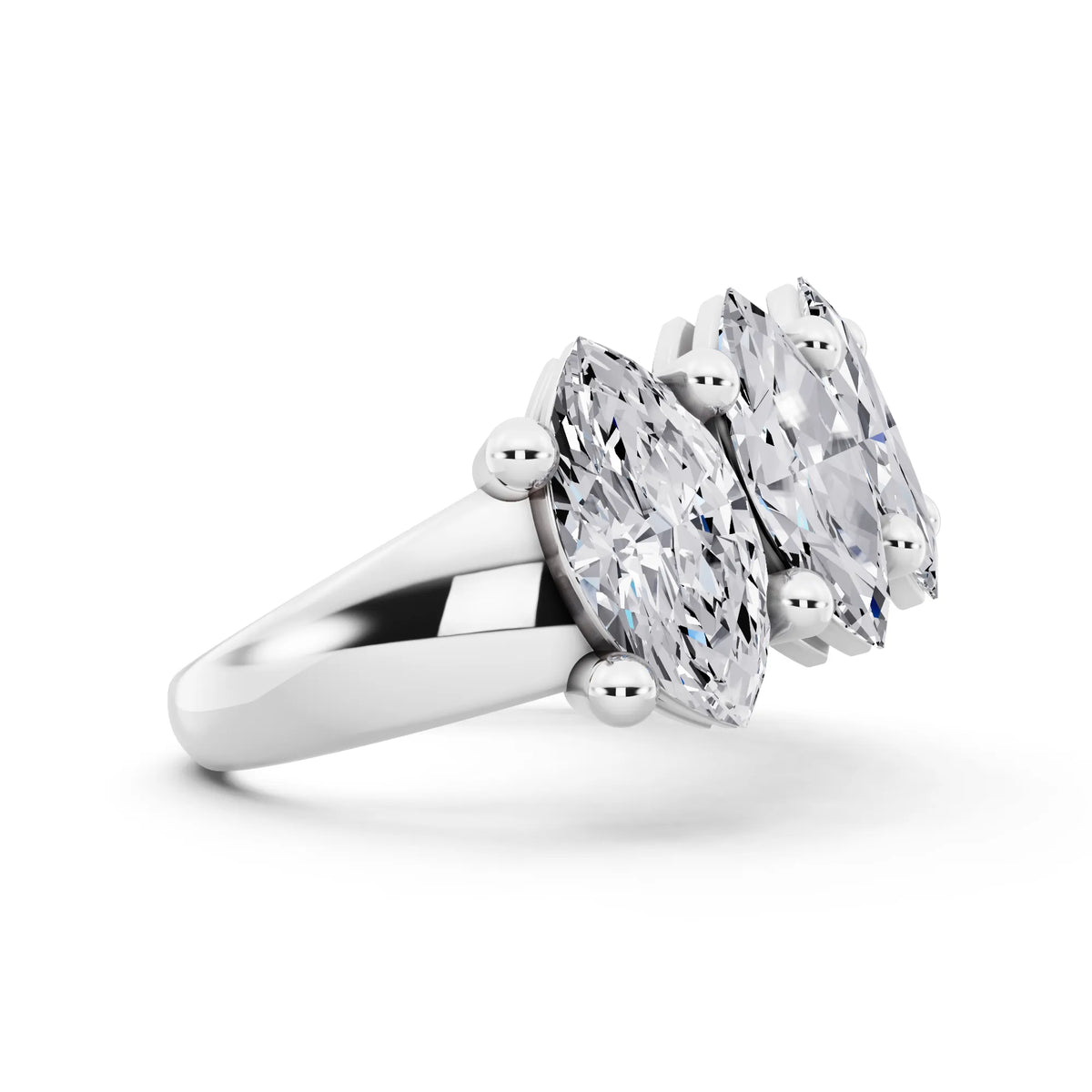 10K White Gold Seven Stone Marquise Cut Diamond Half Eternity Wedding Band - 3mm - Side