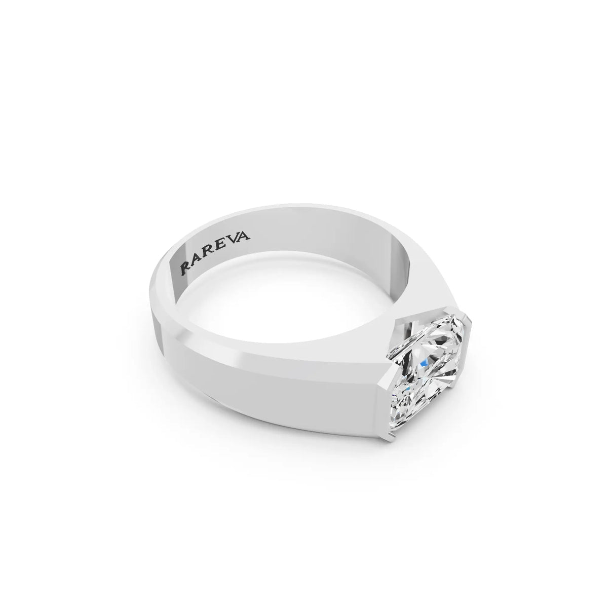 10K White Gold Men's Radiant Cut Diamond East West Solitaire Ring - 4mm - Left