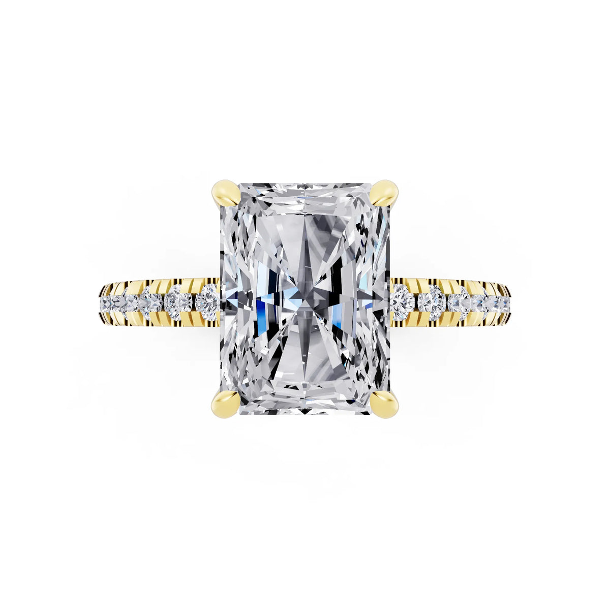 18 KT Yellow Gold Radiant Cut Diamond Solitaire Ring with Marquise Collar - top angle