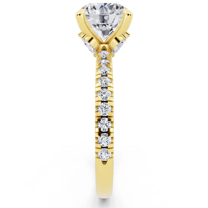 18 KT Yellow Gold Round Cut Diamond Solitaire Ring with Marquise Collar - side view