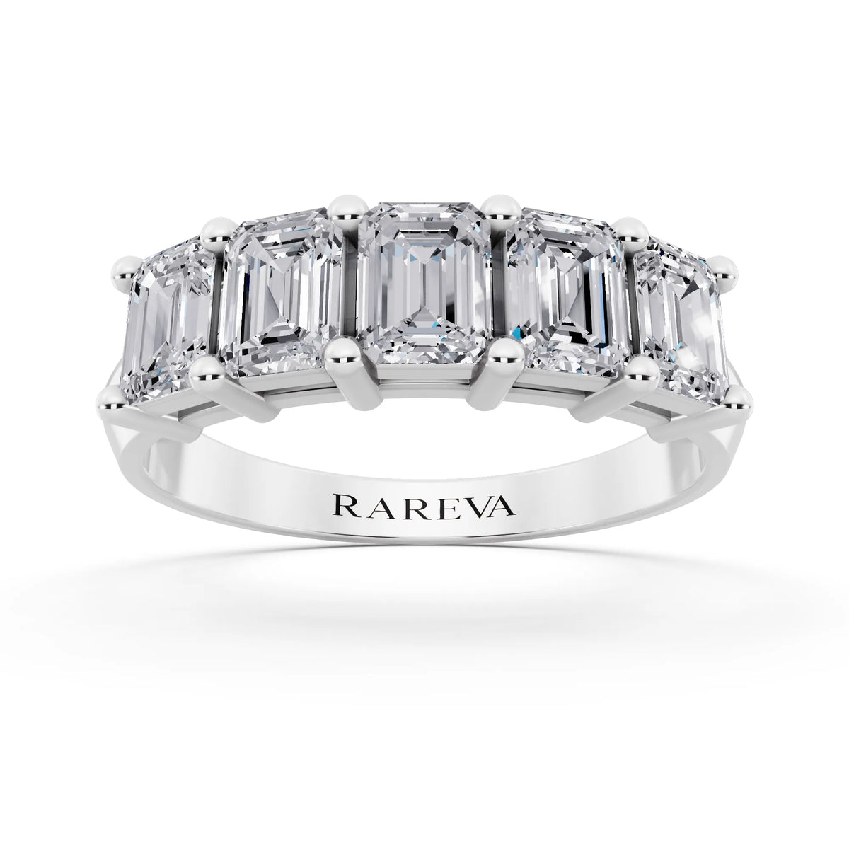 Silver Five Stone Emerald Cut Diamond Half Eternity Wedding Band - 2.5mm - Front