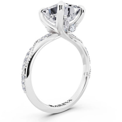18 KT White Gold Emerald Cut Diamond Ring with Marquise Accent - top view