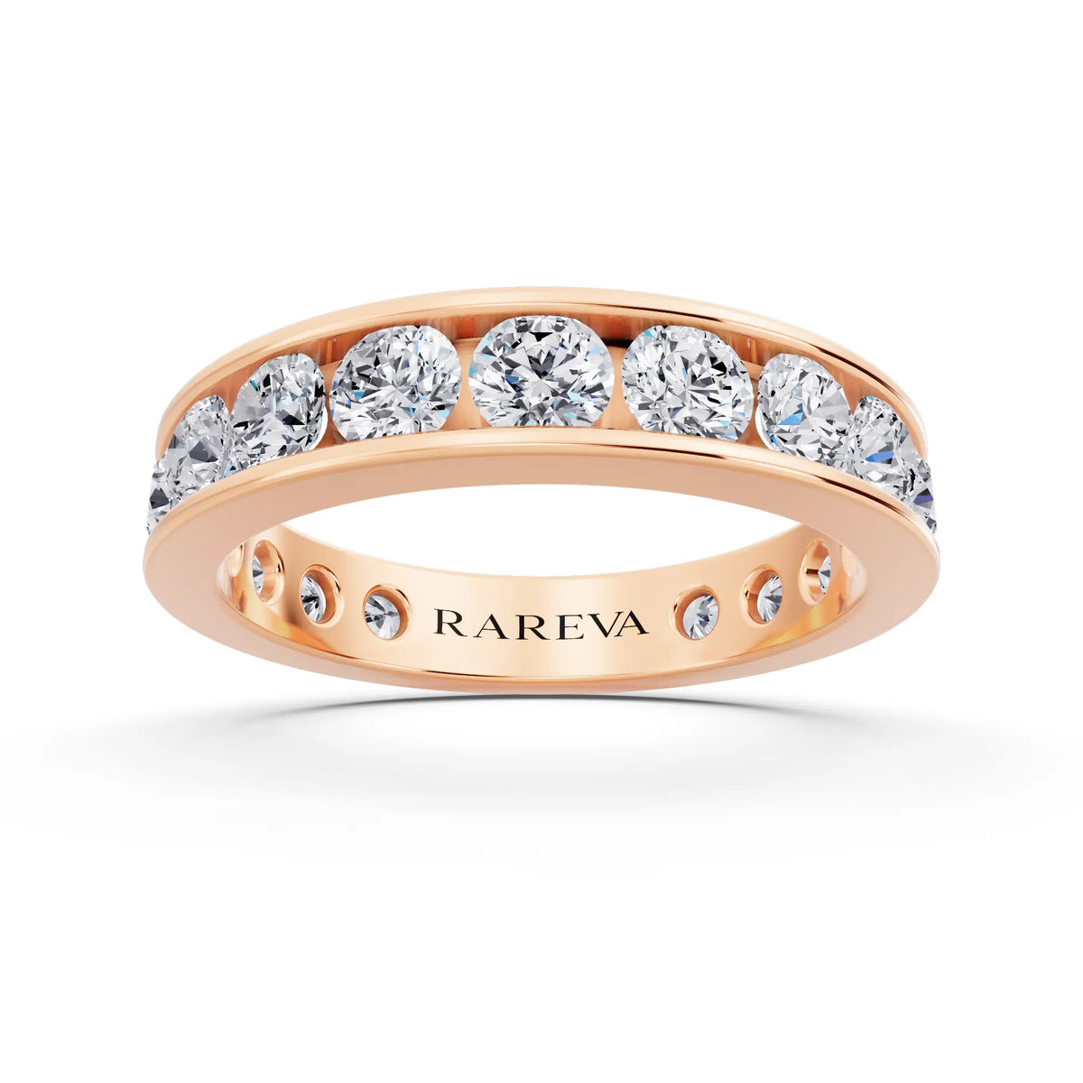 10K Rose Gold Round Cut Diamond Channel Set Eternity Band - 3.8mm - Front