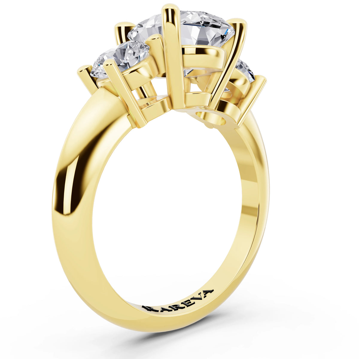 14 KT Yellow Gold Oval Cut Diamond Three Stone Ring with Round Accents - top view