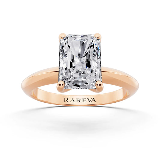 18 KT Rose Gold Radiant Cut Diamond Classic Solitaire Ring - front view