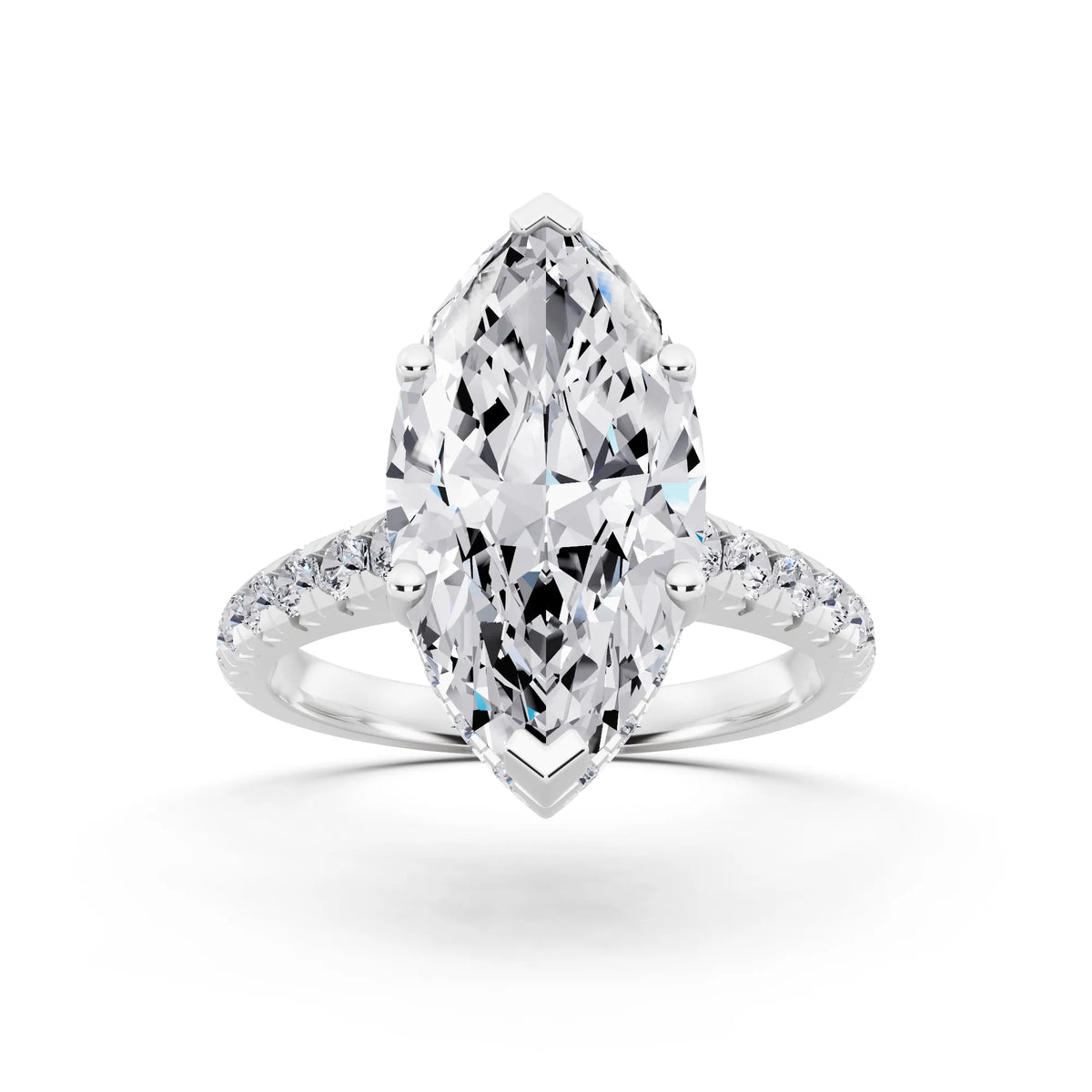 18 KT White Gold Marquise Cut Diamond Ring with Hidden Halo - front view