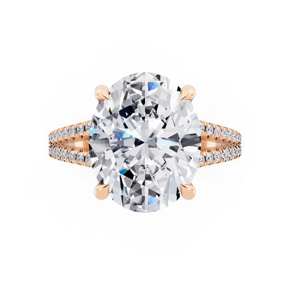 14 KT Rose Gold Oval Cut Diamond Ring with Pavé Split Shank - top angle