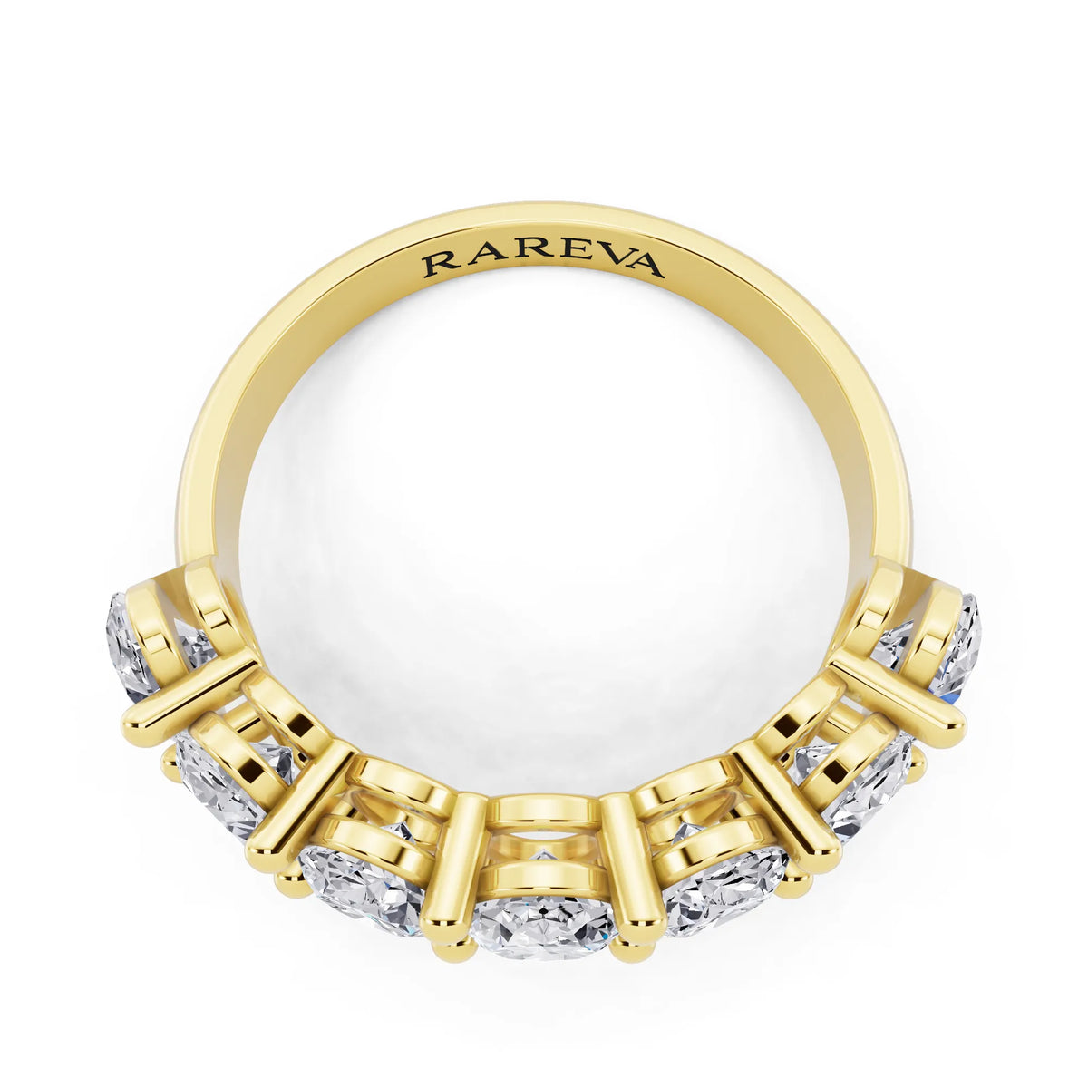 14K Yellow Gold Seven Stone Oval Cut Diamond Half Eternity Wedding Band - 2.6mm - Top