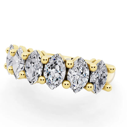 14K Yellow Gold Seven Stone Marquise Cut Diamond Half Eternity Wedding Band - 2mm - Close up
