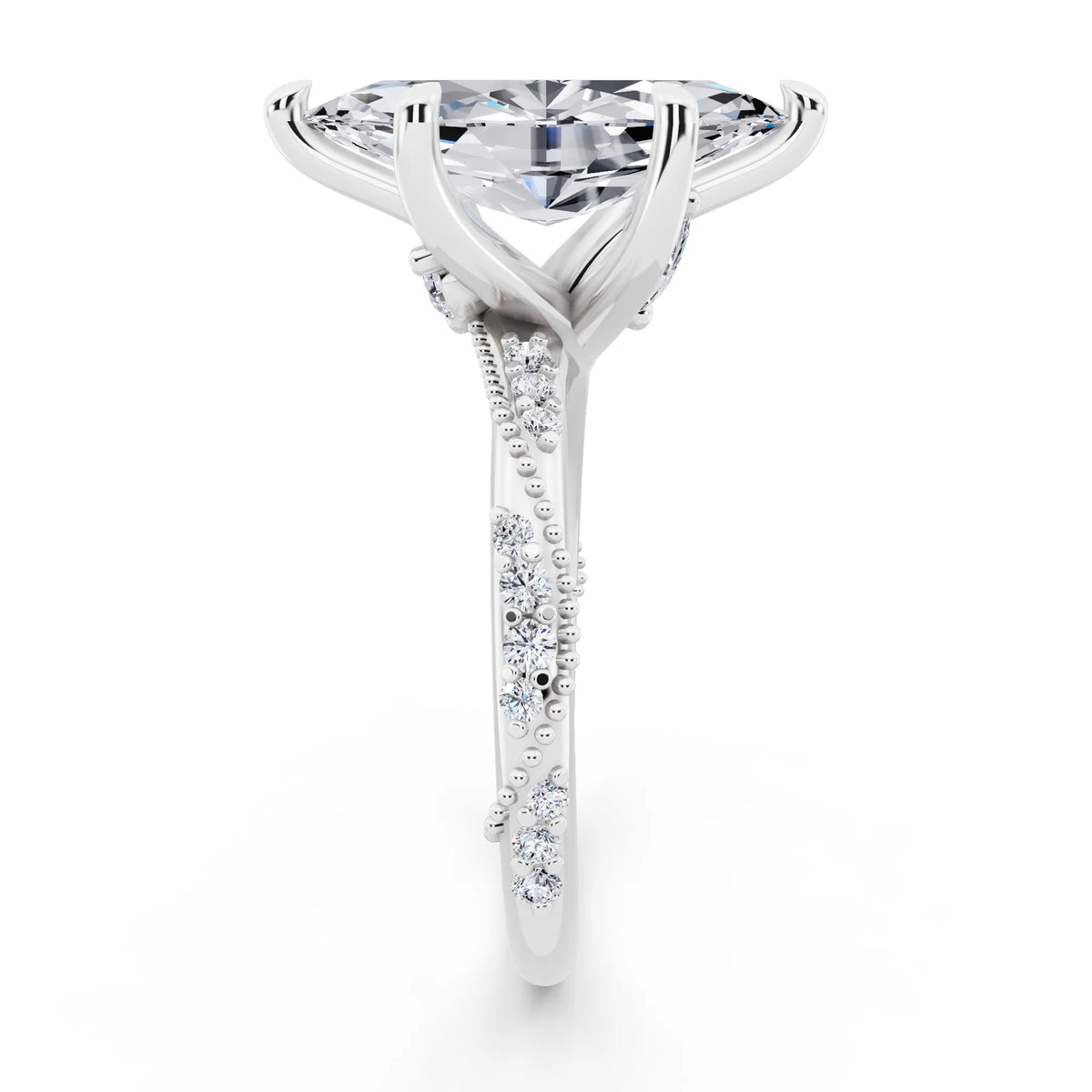 Platinum Marquise Cut Diamond Ring with Marquise Accent - side view