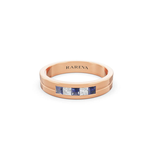 14K Rose Gold Men's Five Stone Princess Cut Diamond Channel Set Band - 4mm - Front