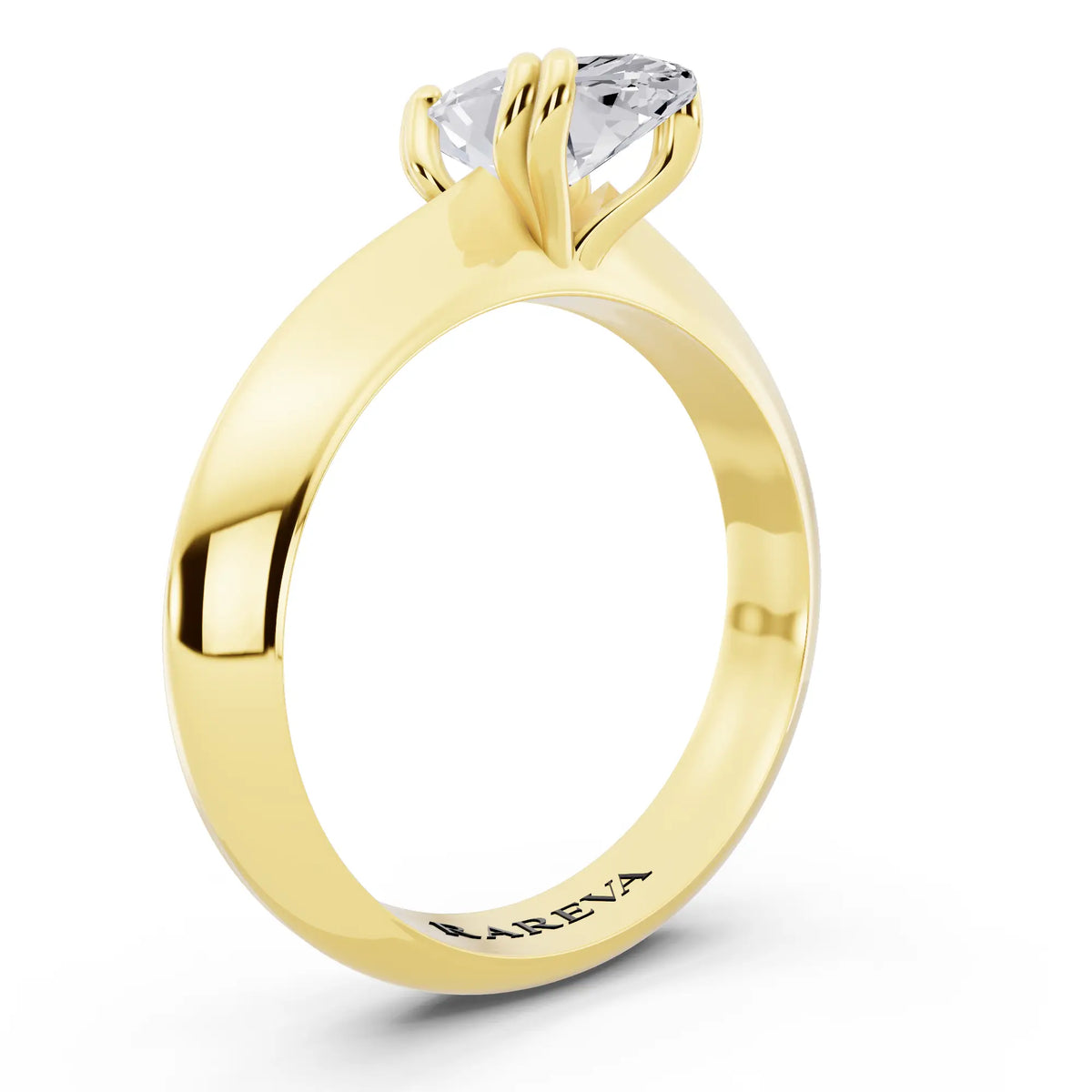 18 KT Yellow Gold Marquise Cut Diamond Solitaire Ring with Knife Edge Band - top view