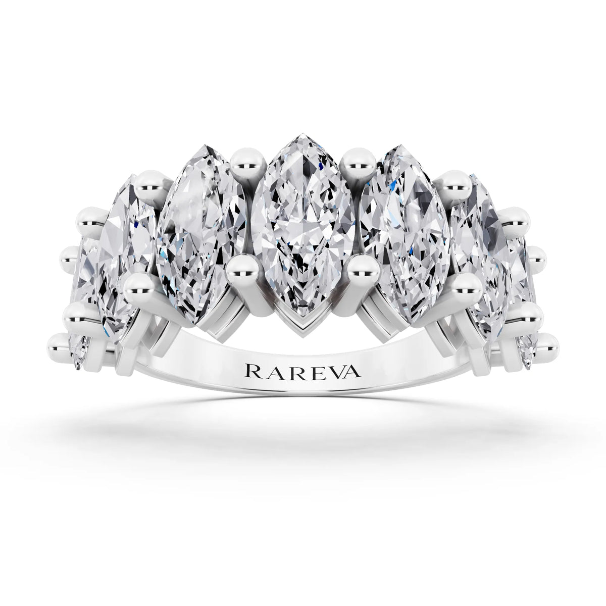 10K White Gold Seven Stone Marquise Cut Diamond Half Eternity Wedding Band - 2.6mm - Front