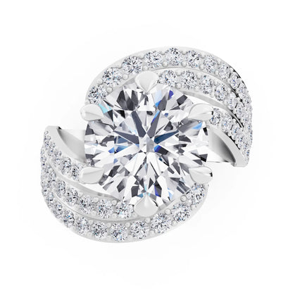 Platinum Round Cut Diamond Solitaire Ring with Swirl Pave Bands - Top down