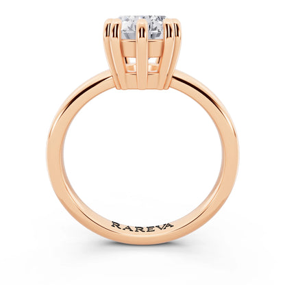 18 KT Rose Gold Oval Cut Diamond Solitaire Ring with Hidden Accent Basket - through finger
