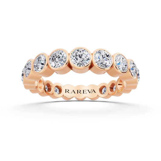 10K Rose Gold Round Cut Bezel Set Diamond Full Eternity Wedding Band - 3.5mm - Front