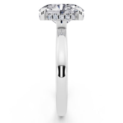 Platinum Oval Cut Diamond Solitaire Ring with Hidden Halo - side view