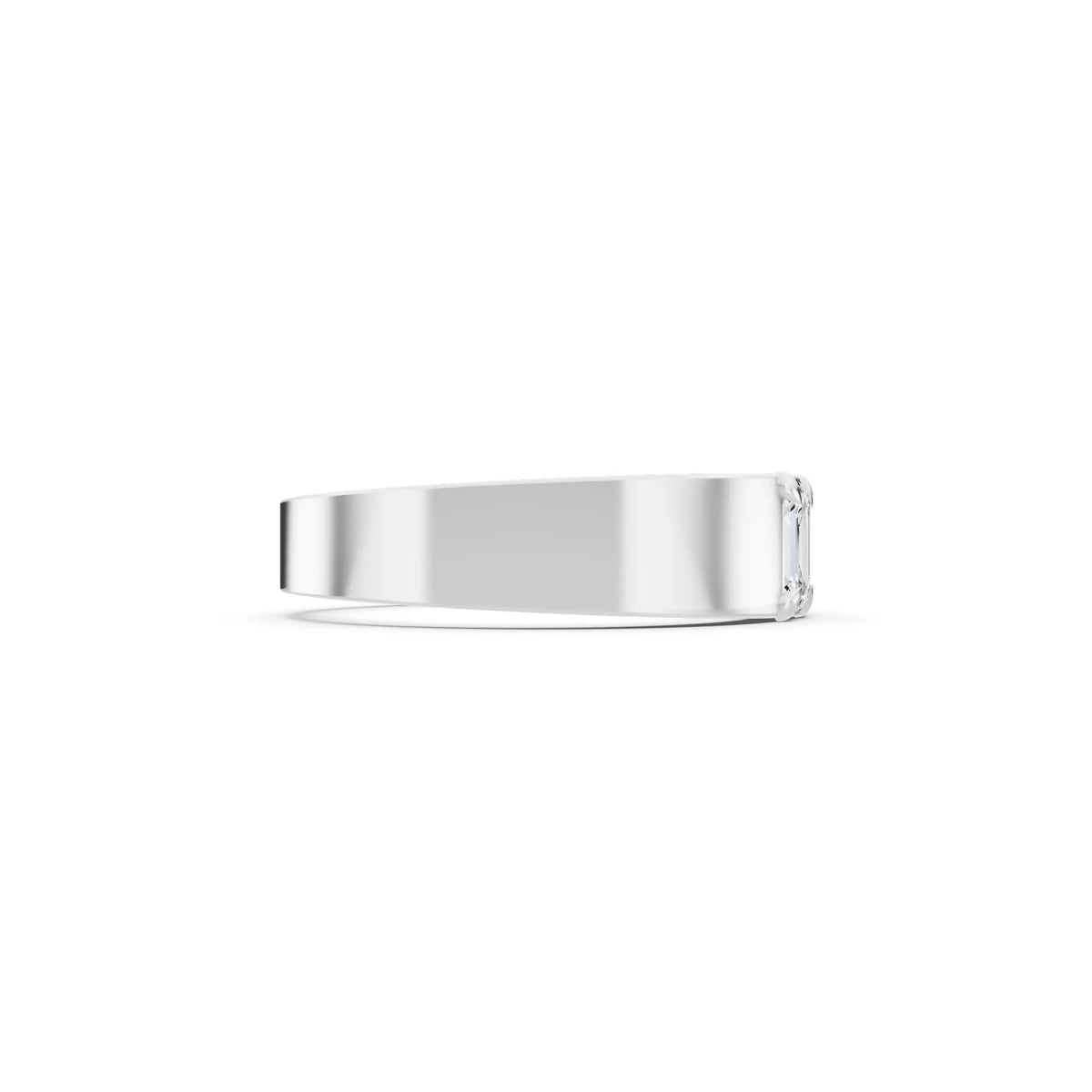 Silver Men's Four Stone Emerald Cut Diamond Band - 3.5mm - Side