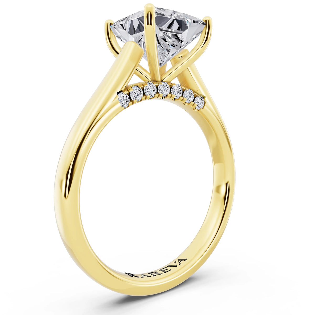 14 KT Yellow Gold Princess Cut Diamond Solitaire Ring with Hidden Accent - top view