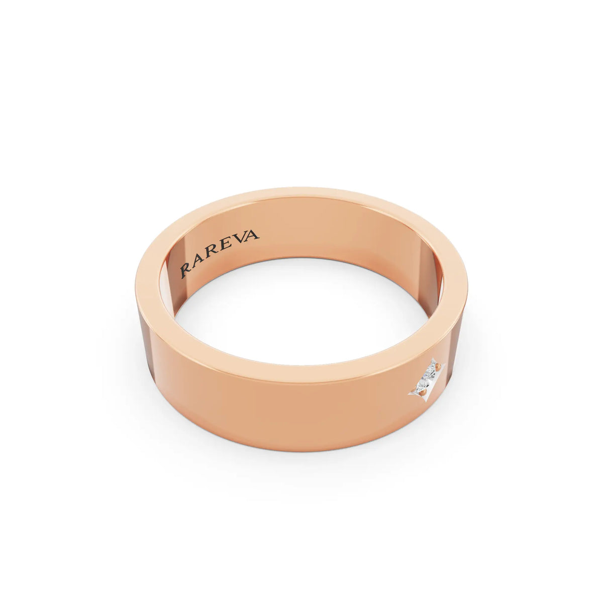 14K Rose Gold Men's Round Cut Diamond Star Set Solitaire Band - 5.5mm - Left