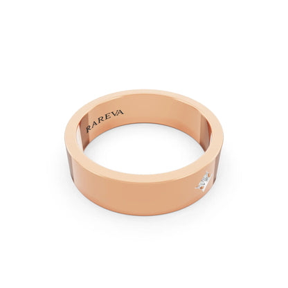 14K Rose Gold Men's Round Cut Diamond Star Set Solitaire Band - 5.5mm - Left