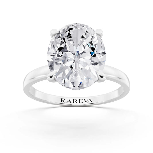 14 KT White Gold Oval Cut Diamond Solitaire Ring with Pave Collar - front view