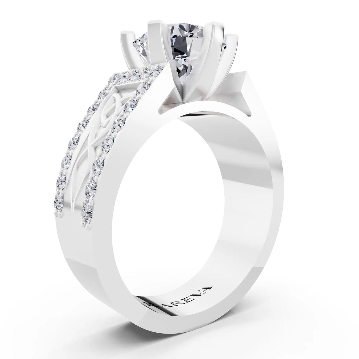 Platinum Round Cut Diamond Solitaire Ring with Celtic Knot Band - Top view