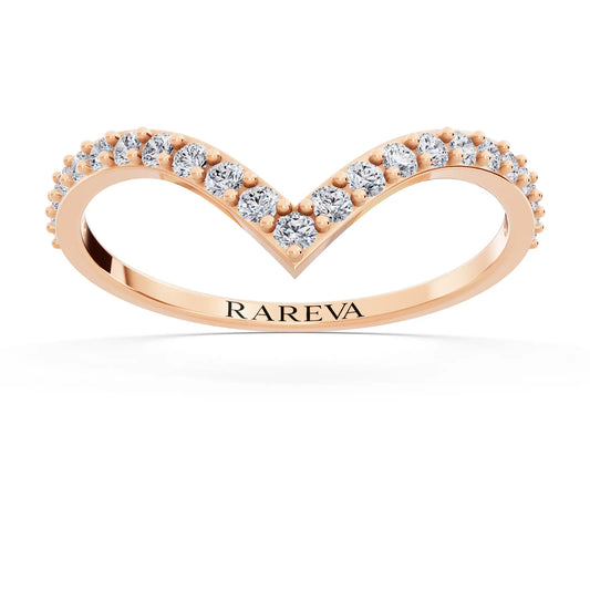 10K Rose Gold Round Cut Diamond Chevron Curved Band - 1.5mm - Front