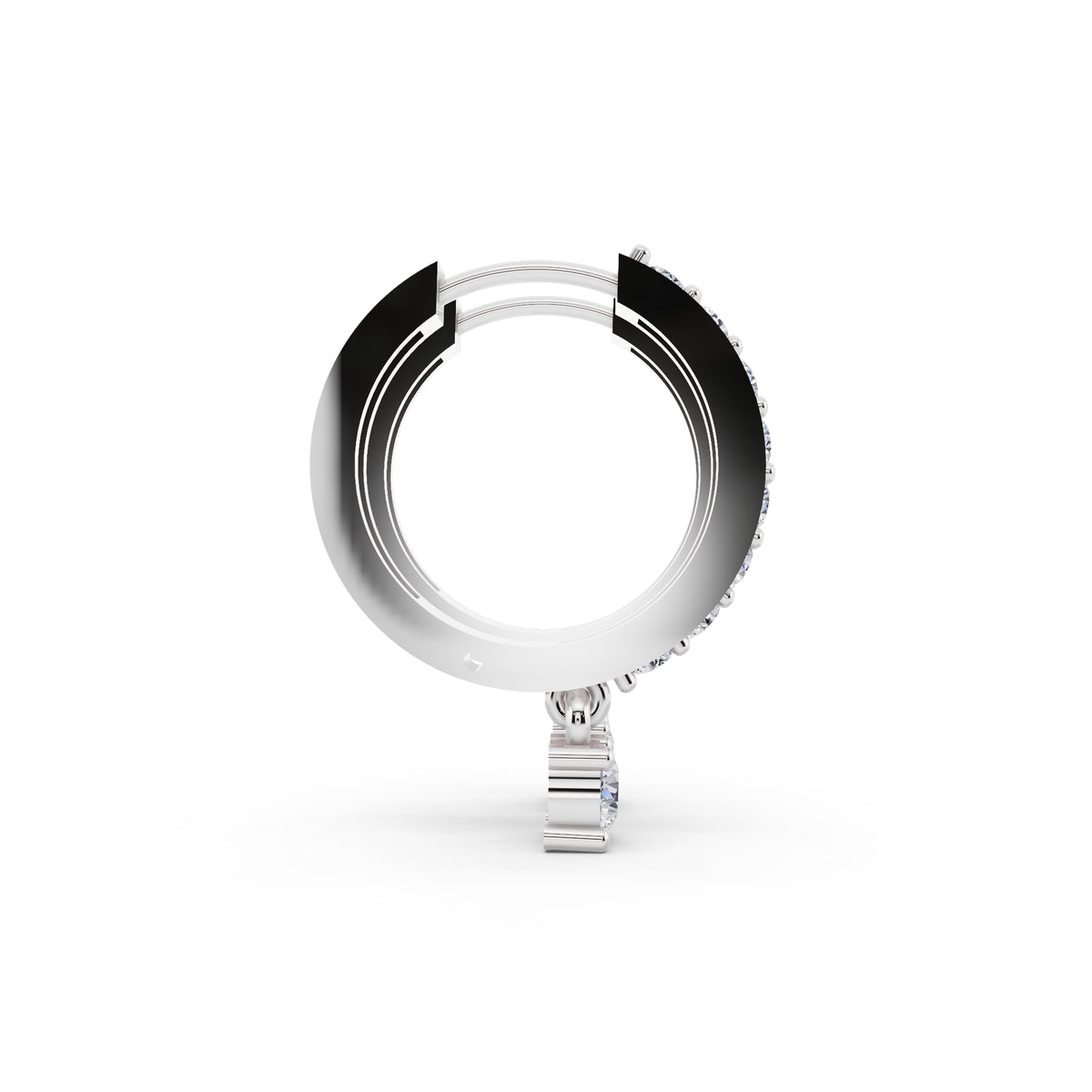 14KT White Gold Diamond Pave Hoop Earrings with Charm Drop - side