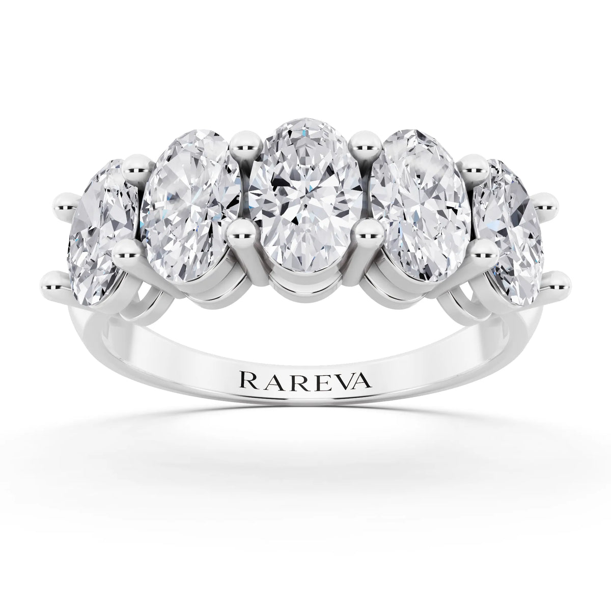 Platinum Five Stone Oval Cut Diamond Half Eternity Wedding Band - 2.7mm - Front