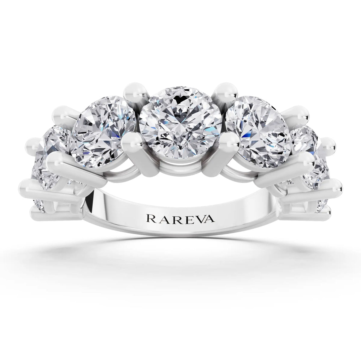 10K White Gold Seven Stone Round Cut Diamond Half Eternity Wedding Band - 2.8mm - Front
