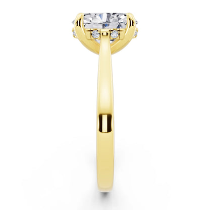 18 KT Yellow Gold Oval Cut Diamond Solitaire Ring with Cathedral Band - side view