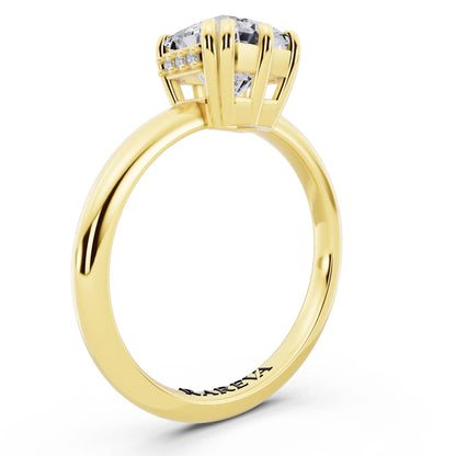 18 KT Yellow Gold Asscher Cut Diamond Solitaire Ring with Hidden Accent Basket - top view