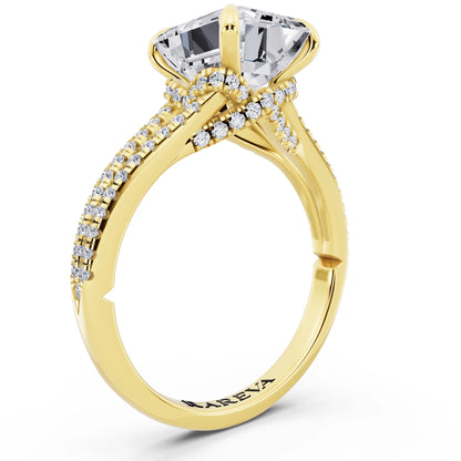14 KT Yellow Gold Emerald Cut Diamond Ring with Pavé Split Shank - top view