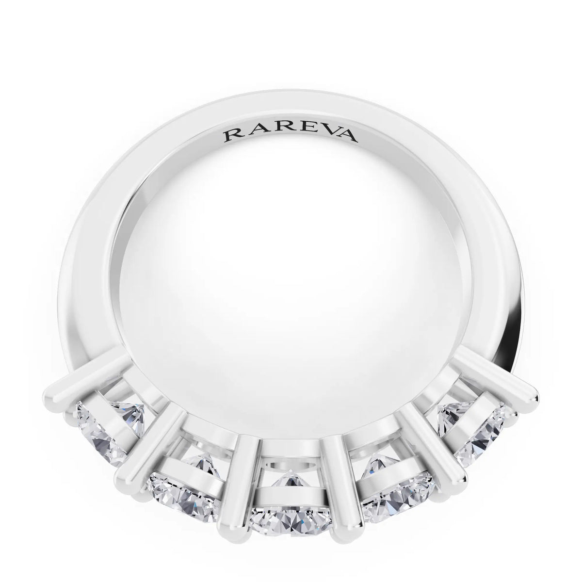 10K White Gold Five Stone Round Cut Diamond Half Eternity Wedding Band - 2.7mm - Top