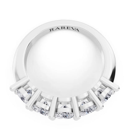 10K White Gold Five Stone Round Cut Diamond Half Eternity Wedding Band - 2.7mm - Top