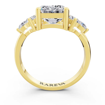 14 KT Yellow Gold Emerald Cut Diamond Cluster Ring with Round Accents - Through