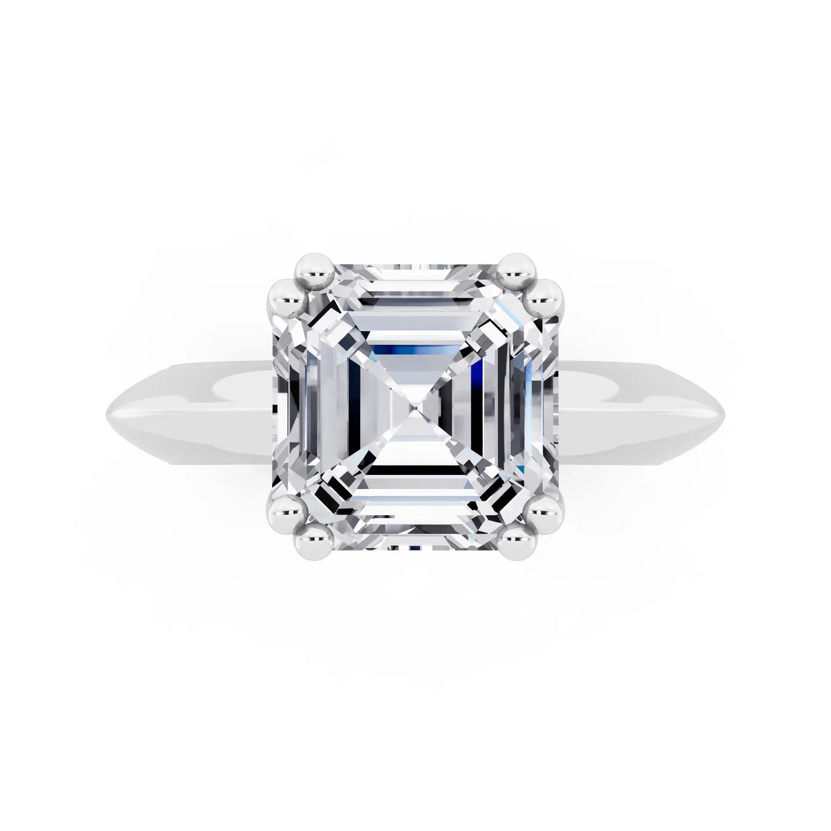 Platinum Asscher Cut Diamond Solitaire Ring with Knife Edge Band - top angle