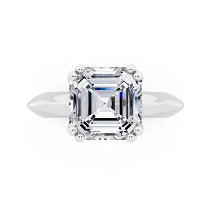 Platinum Asscher Cut Diamond Solitaire Ring with Knife Edge Band - top angle