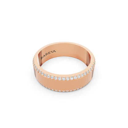 14K Rose Gold Men's Round Cut Diamond Pave Edge Eternity Band - 6mm - Left